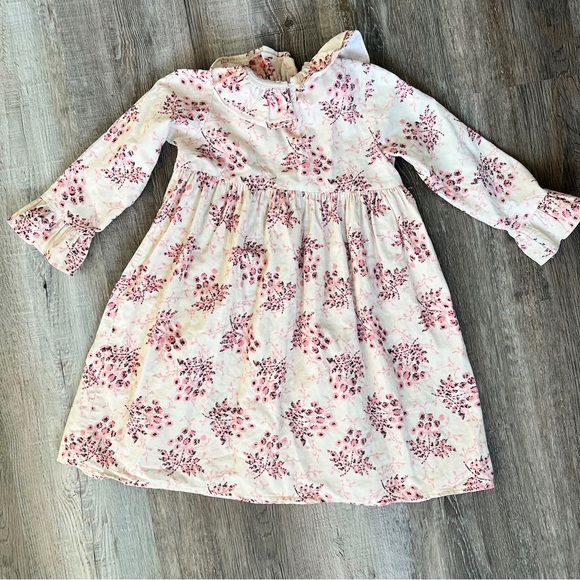 Piccola Floral Ruffle Corduroy Dress in Cream/Pink - Picture 4 of 9